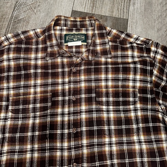 Vintage Field and Stream thick flannel plaid brown button up shirt jacket 2X - Picture 2 of 4